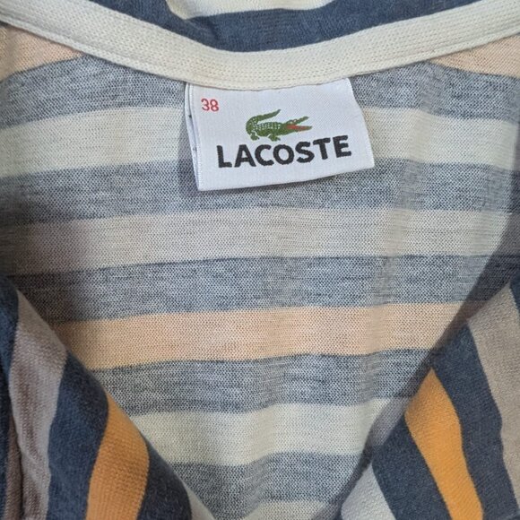 LACOSTE Polo Shirt Women's Sz 38 Top Short Sleeve Navy Blue White Striped Cotton - Picture 3 of 7